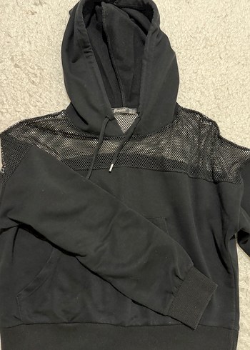 Şeffaf Detaylı Siyah Kadın Sweatshirt - Görsel 5