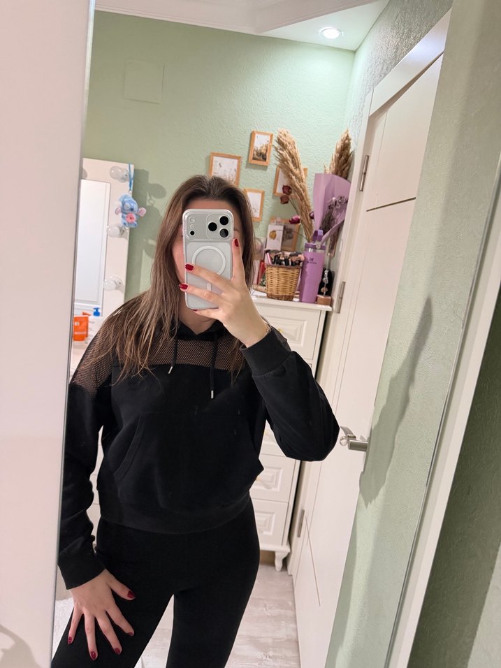 Şeffaf Detaylı Siyah Kadın Sweatshirt - Görsel 2