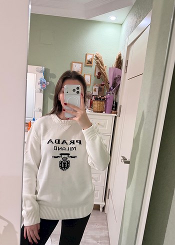 Beyaz Baskılı Kadın Triko Kazak - Görsel 2