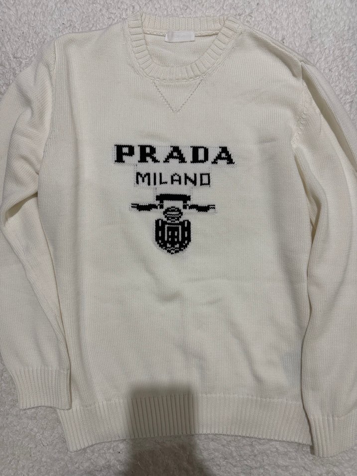 Beyaz Baskılı Kadın Triko Kazak - Görsel 4