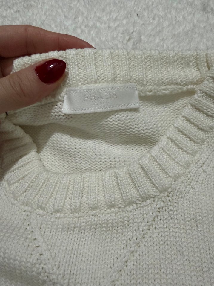 Beyaz Baskılı Kadın Triko Kazak - Görsel 5