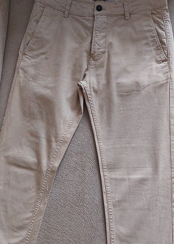 Bej Düğmeli Keten Erkek Pantolon - Görsel 2