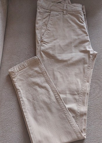 Bej Düğmeli Keten Erkek Pantolon - Görsel 3