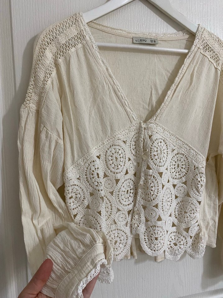 Keten dantelli bluz - Görsel 2