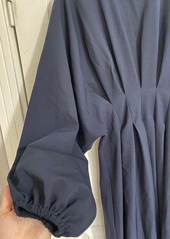 Kadın Lacivert Uzun Drapeli Elbise tesettür - Görsel 4