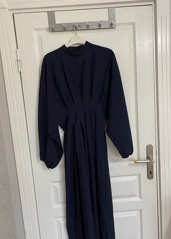 Kadın Lacivert Uzun Drapeli Elbise tesettür - Görsel 3