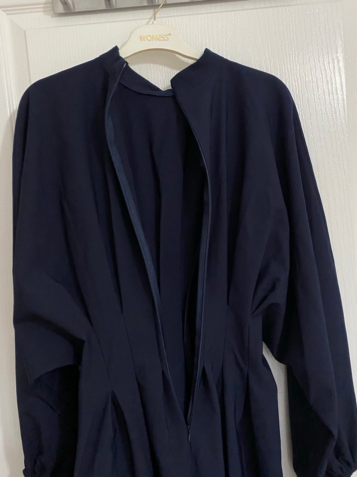 Kadın Lacivert Uzun Drapeli Elbise tesettür - Görsel 5