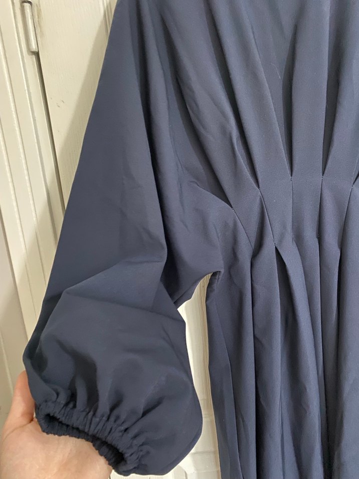 Kadın Lacivert Uzun Drapeli Elbise tesettür - Görsel 4