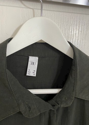 Düğmeli haki Keten Kadın Gömlek - Görsel 2