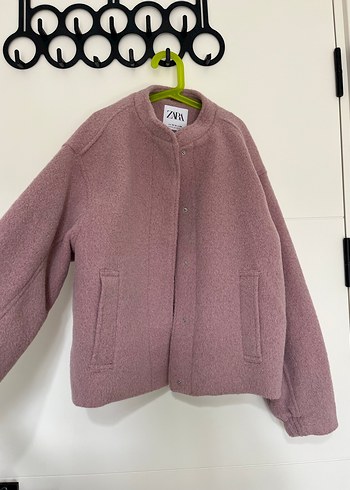 Zara Düğmeli Pembe Kadın Bomber Kaban