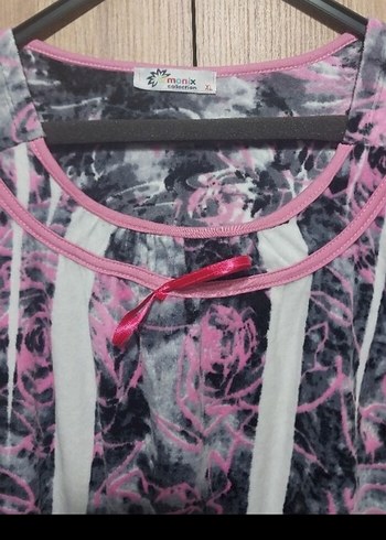 Uzun Kollu Pembe Gri Batik Desen Kadın Elbise - Görsel 2