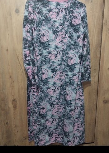 Uzun Kollu Pembe Gri Batik Desen Kadın Elbise - Görsel 3