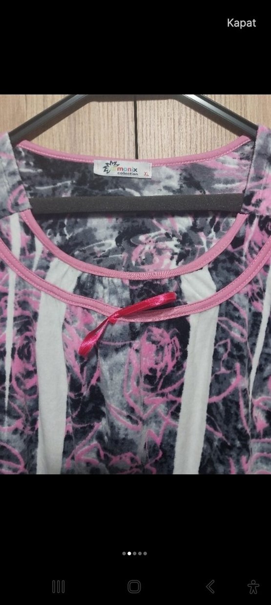 Uzun Kollu Pembe Gri Batik Desen Kadın Elbise - Görsel 2