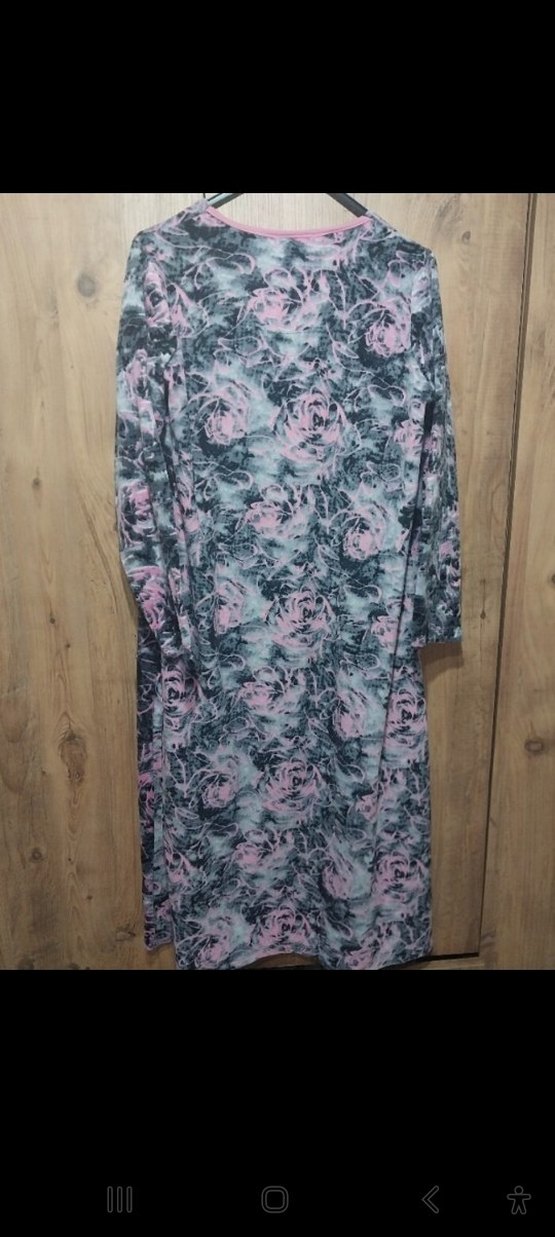 Uzun Kollu Pembe Gri Batik Desen Kadın Elbise - Görsel 3