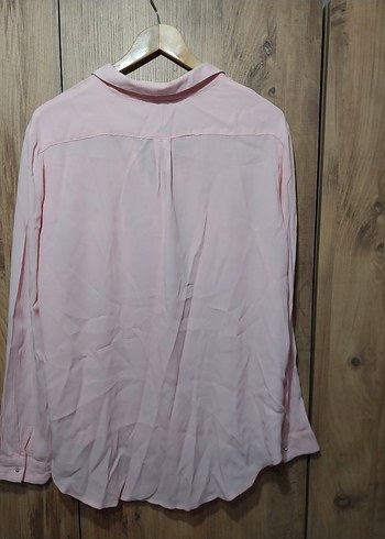l Beden pembe Renk Pembe Düğmeli Uzun Kollu Kadın Gömlek