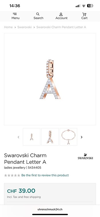 Swarovski A harfi Pendant Kolye Ucu Rose Gold