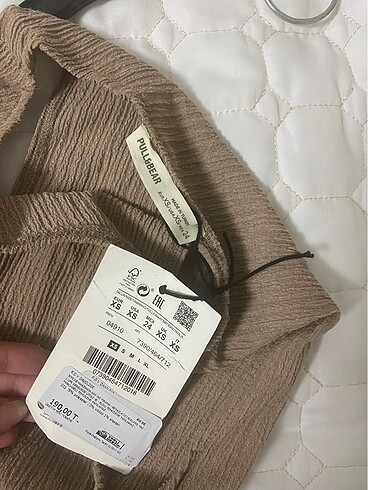 xs Beden camel Renk Pull and bear yanı büzgülü elbise