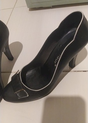 Klasik Siyah Kadın Stiletto Topuklu Ayakkabı Deri - Görsel 2