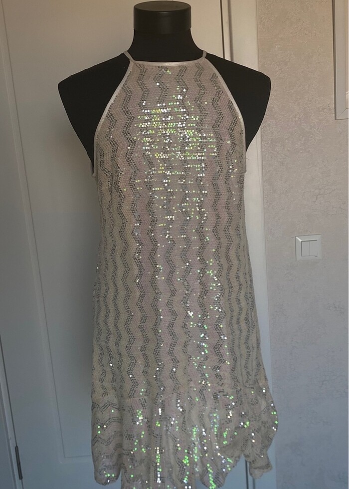 Beyaz payetli Elbise - Görsel 4