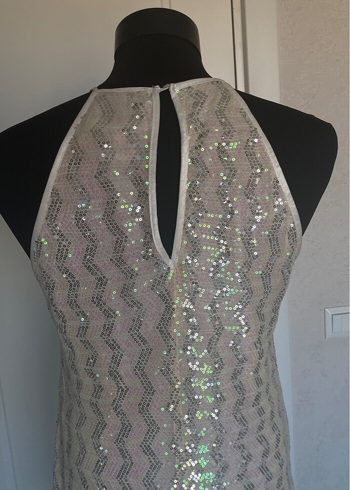 Beyaz payetli Elbise - Görsel 3