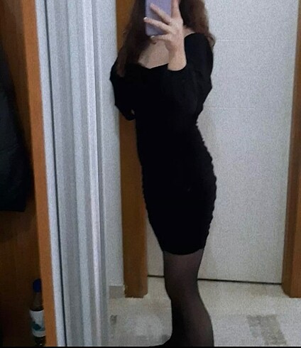 38 Beden siyah Renk Drape Detaylı Elbise