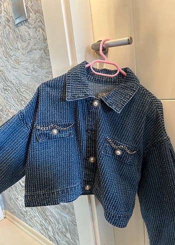 l Beden Düğmeli Mavi Kadın Denim Ceket