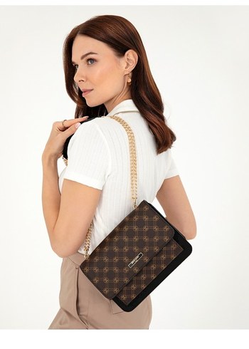 Pierre Cardin Kahverengi Zincir Detaylı Omuz Çantası - Görsel 5