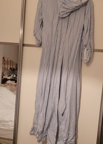 Gri Keten Uzun Kollu Salaş hırka tarzı - Görsel 2