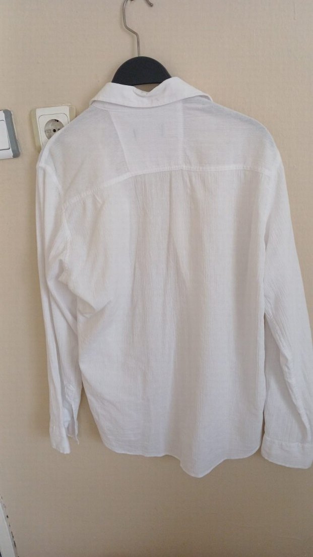 Erkek Beyaz Keten Gömlek Uzun Kollu - Görsel 3