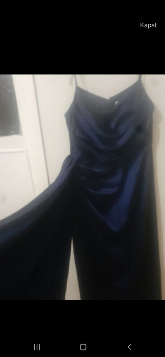 Lacivert Drapeli Uzun Abiye Elbise boy omuzdan 153 cm bel önden - Görsel 2