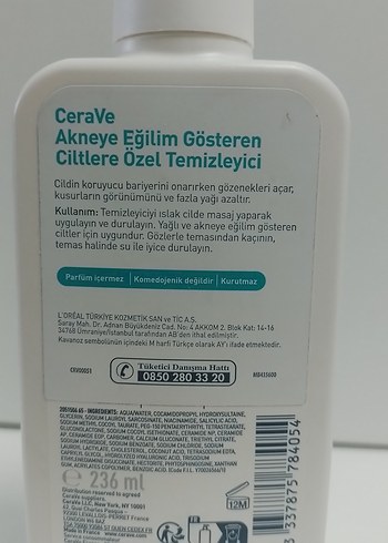 Diğer CeraVe Akneye Eğilimli Ciltler için Temizleyici 236ml