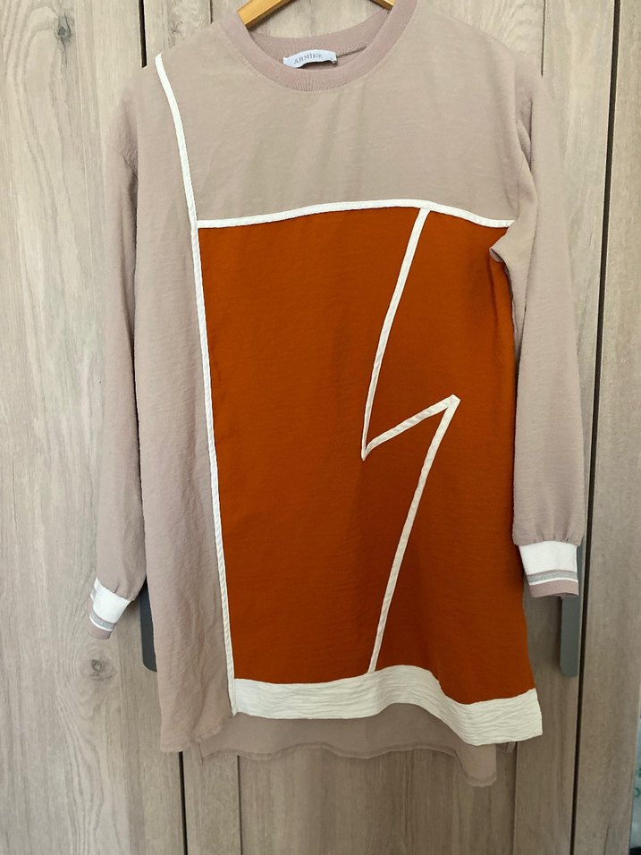 Bej Pamuklu Hamile Tişörtü, Uzun Kollu, Salaş - Görsel 2