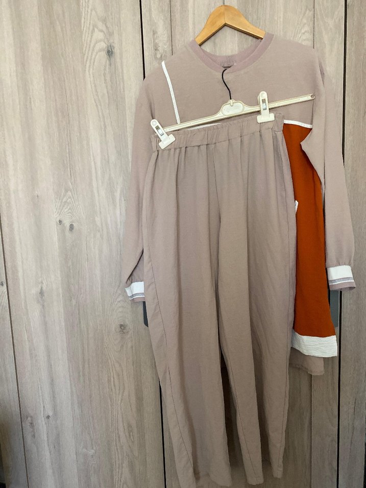 Bej Pamuklu Hamile Tişörtü, Uzun Kollu, Salaş - Görsel 5