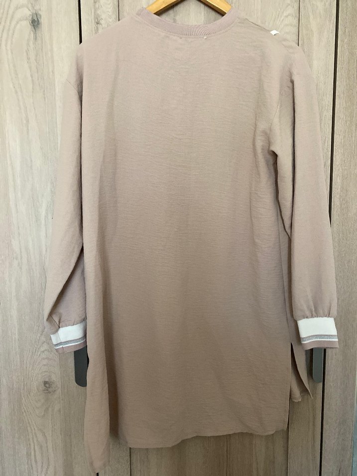 Bej Pamuklu Hamile Tişörtü, Uzun Kollu, Salaş - Görsel 4