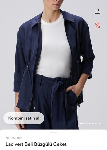 Network Lacivert Mini Kadın Ceket, Kısa Kollu, Rahat Kesim