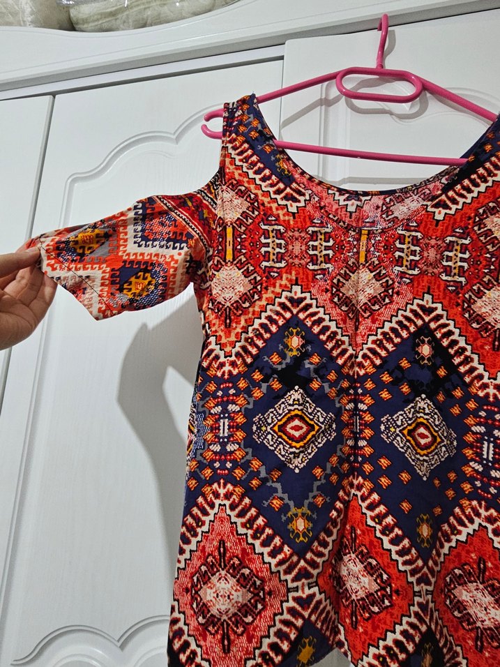 Örgü Detaylı Renkli Bohem Mini Bluz - Görsel 3