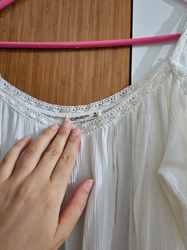 Beyaz Askılı Salaş Kadın Bluz - Görsel 3