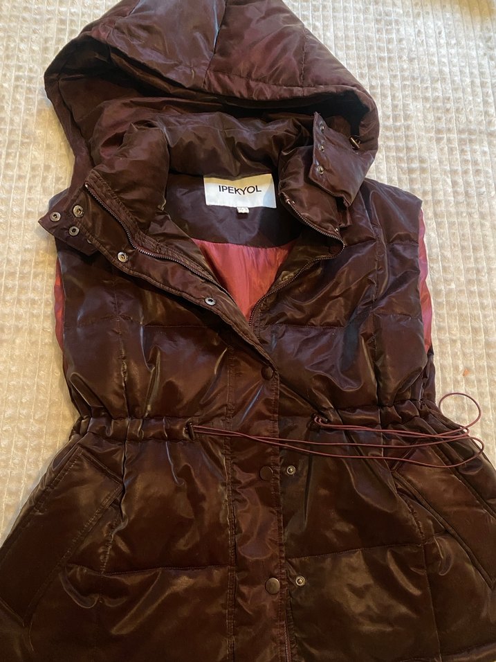 Düğmeli Kahverengi Midi Kadın Yelek - Görsel 3