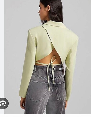 Bershka Bershka yesil crop baglamalı blazer ceket