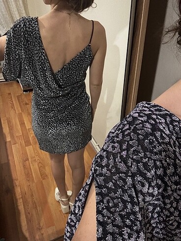 xs Beden Koton siyah beyaz mini elbise