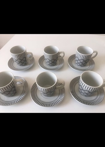 Beden Gri Desenli 6'lı Fincan ve Tabak Seti