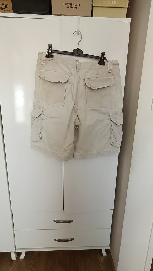 Bej Erkek Kargo Şort Bol Kesim - Görsel 2