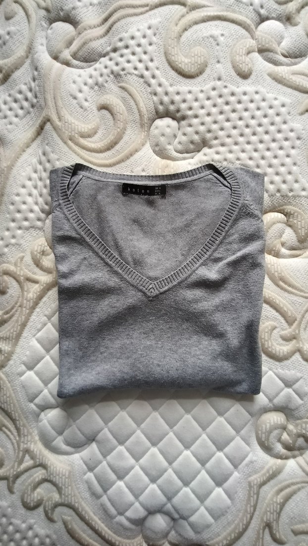 V Yaka Kadın İnce Triko Koton Kazak - Görsel 3