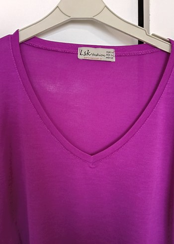 Mor V Yakalı Kadın İnce Triko - Görsel 2