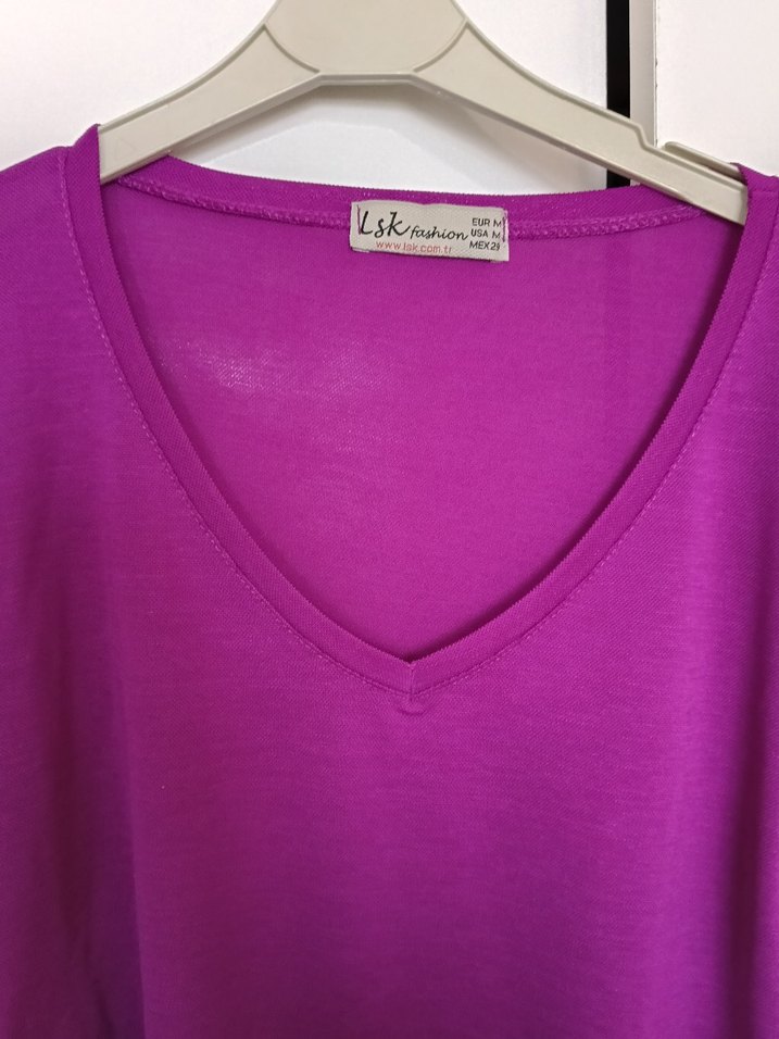 Mor V Yakalı Kadın İnce Triko - Görsel 2