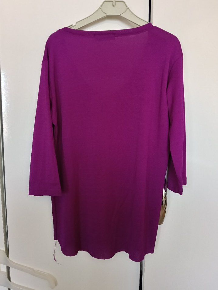 Mor V Yakalı Kadın İnce Triko - Görsel 3