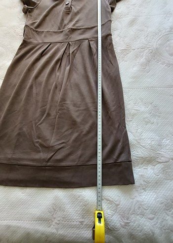 Bej Keten Midi Düğmeli Kadın Elbise - Görsel 4