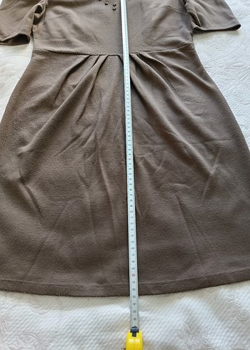 Önü Taşlı Bej Midi Elbise - Görsel 4