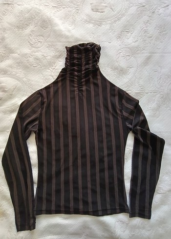 Kahverengi Çizgili Boğazlı Likralı - Görsel 4