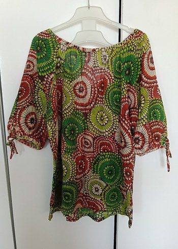 Renkli Bağcıklı Şile Bezi Bohem Bluz - Görsel 5